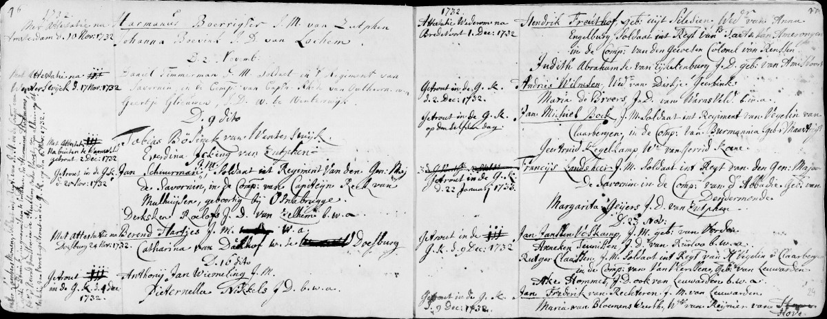 Vermelding huwelijk Francis Landsheer en Margarita Geijers.
