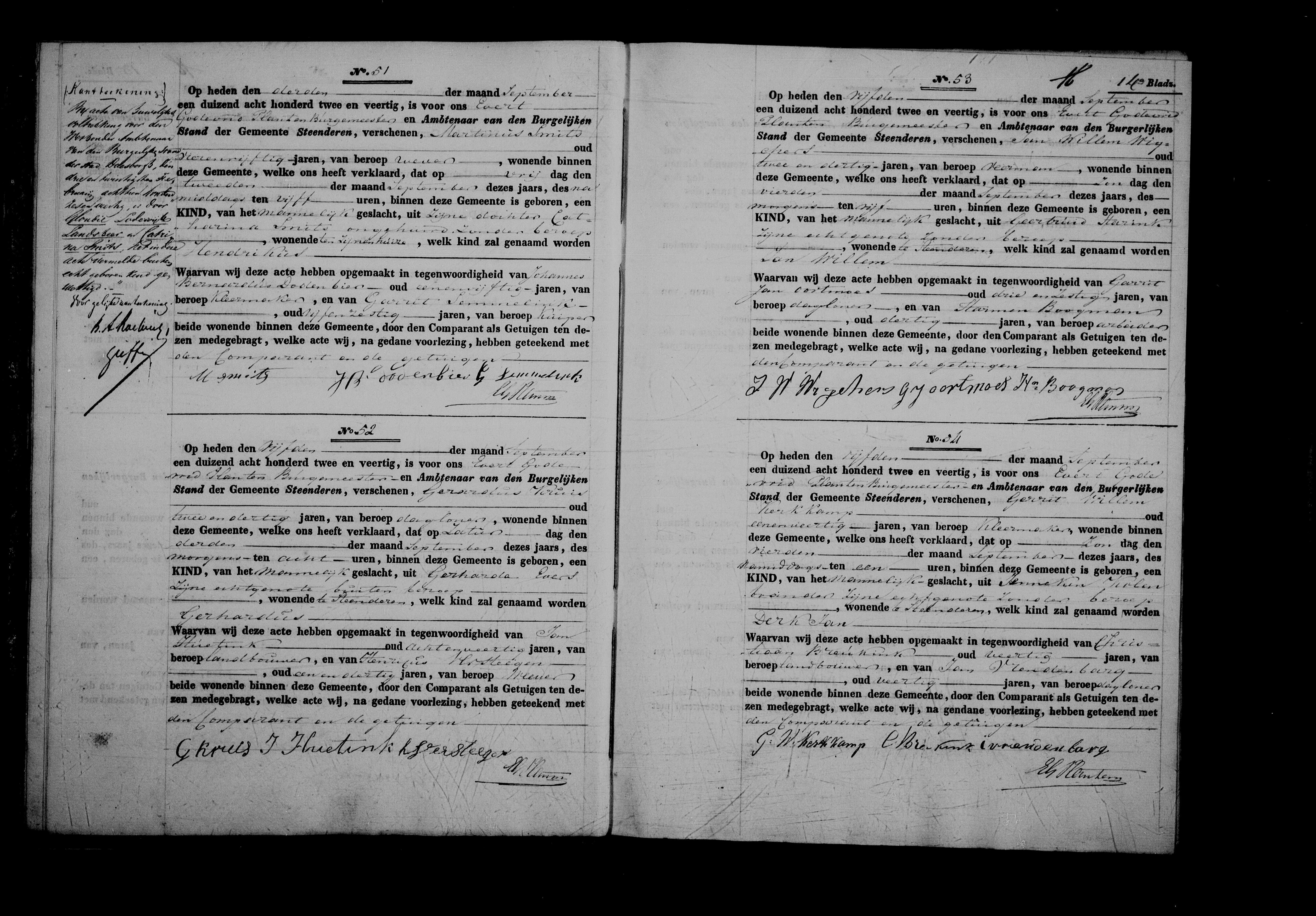 Geboorte-aktie Hendrikus Landsheer, (voorechtelijke) zoon van Gloudie Lodewijk Landsheer en Catharina Smits.